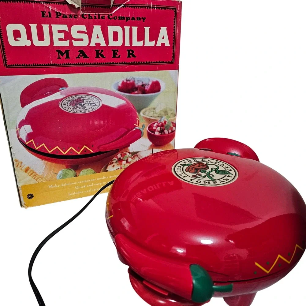 El Paso Chile Co. Quesadilla Maker Red Electric NonStick Tested With Box Retro
